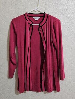 Misook Fuchsia Cardigan with Black Trim